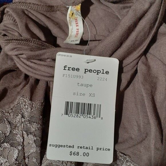 Free People Women’s Lace Trim Turtleneck BlouseTop Taupe Size XS - Picture 6 of 7